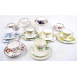 Various 19thC and later cabinet cups and saucers, Sunderland lustre type, floral example