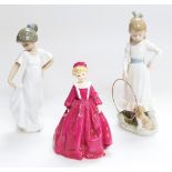 A Royal Worcester Doughty figure Grandmother's Dress, no. 3081, 18cm high, and two Nao figures of