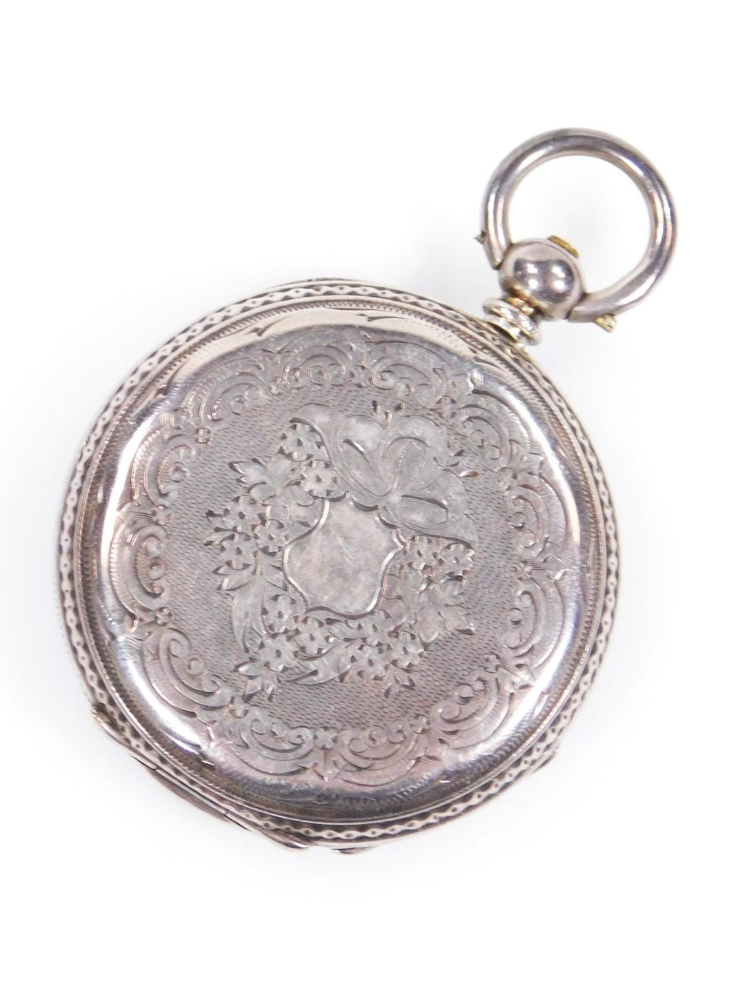 A fancy ladies fob watch, the 4cm dia. Roman numeric dial with stencilled back, in an engine - Bild 2 aus 3