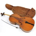 An early 20thC cello, of shaped outline with two piece back, 125cm wide, in fitted canvas case. (