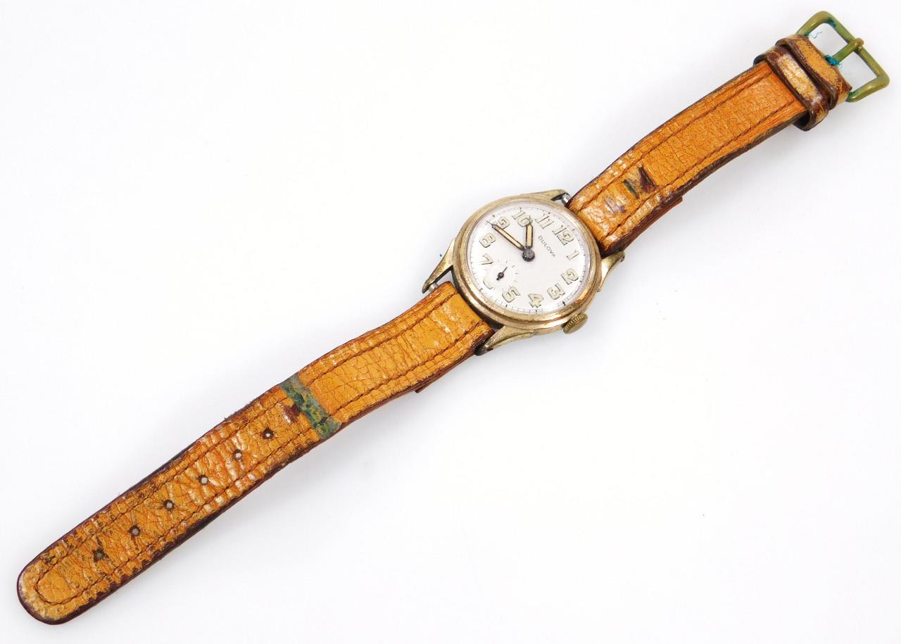 A World War II era gents Bulova wrist watch, with 2.5cm dia., Arabic dial with subsidiary second - Bild 3 aus 5