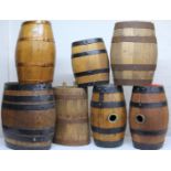 Various early 20thC and later oak coopered barrels, to include a purification barrel with four