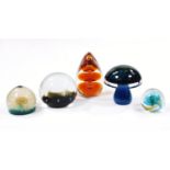 Various paperweights, to include Wedgwood glass orange swirl example, 14cm high, further Wedgwood