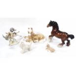 Various pottery figure groups etc, Beswick prancing horse in brown colour way with black mane and