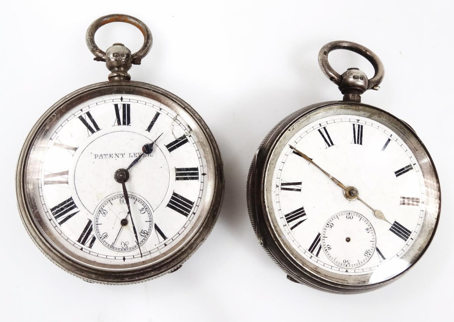 A Victorian silver open faced pocket watch, the 4cm dia. Roman numeric dial with Arabic subsidiary