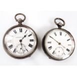 A Victorian silver open faced pocket watch, the 4cm dia. Roman numeric dial with Arabic subsidiary