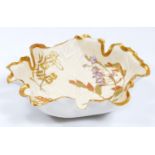 A Royal Worcester 362 pattern leaf shaped dish, with textured design, decorated with gilt