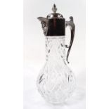 An Elizabeth II silver and cut glass claret jug, with domed lid, shaped spout, angular handle and