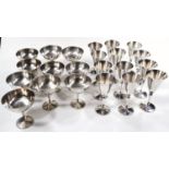 Various polished metal drinking glasses, Martini glasses and wine goblets, 16cm high, marked IMP,