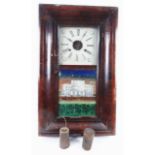 A late 19thC American rosewood and walnut wall clock, of rectangular outline with glass stencilled