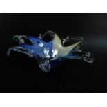 A Murano glass dish, of six pointed star form, blue and cream, bears label, 28cm dia.