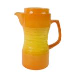 A Carltonware vintage 1960's orange coffee jug, with lid, of waisted volcanic form, printed mark,