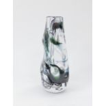 A Whitefriars knobbly glass vase, designed by Geoffrey Baxter, with black streaked decoration,