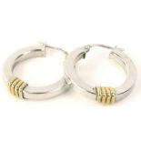 A pair of hoop earrings, in the Versace style, in white and yellow metal, marked 375, 2.9g all in.