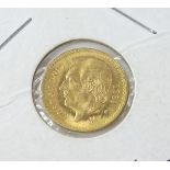 A 1955 fine gold Mexican 5 Pesos, 3.7g approx.