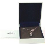 A Miore ladies pendant and 9ct white gold pendant and chain, on fine link chain, with aquamarine and