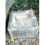 A square hewn stone trough or sink, 41cm W.