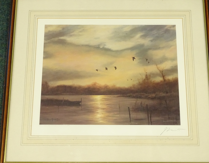 John Trickett. Ducks flying at sunset, artist signed, limited edition print number 493 of 850,