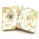 Two Victorian mother of pearl aide memoire cases, each with a vacant white metal cartouche (2).