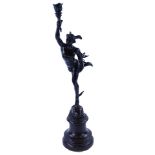 After Giambologna. Mercury, a 19thC hollow cast bronze figural table lamp on integral socle base,