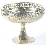 A George V silver small pedestal bowl, with a pierced border and tapering foot, Birmingham 1925,