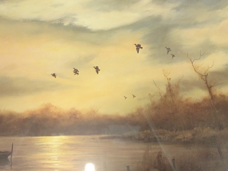 John Trickett. Ducks flying at sunset, artist signed, limited edition print number 493 of 850, - Image 2 of 3