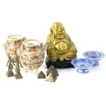 Miscellaneous Eastern items, to include a pair of Chinese style blue and white pedestal stands, a