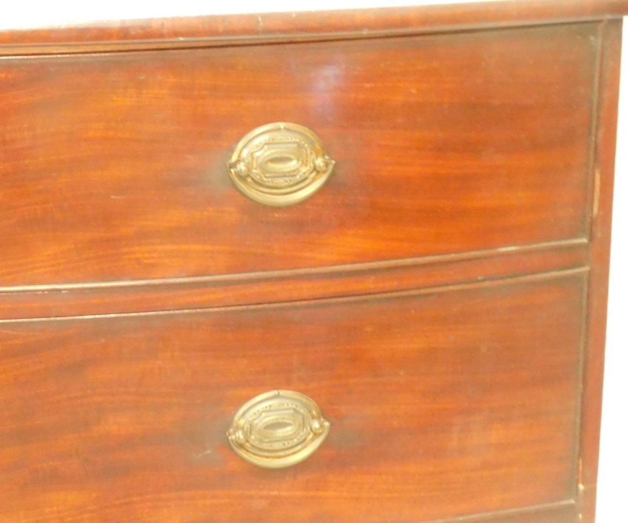 A George III mahogany bow fronted chest of drawers, with a plain top above three long drawers, - Image 2 of 5