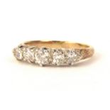 A Victorian five stone diamond ring, set with five round brilliant cut stones, in claw setting,