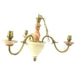 A Continental pink alabaster gilt metal three branch chandelier, 50cm W.