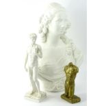 Three modern plaster sculptures, one in the form of a neo-classical maiden and two Roman style