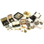 Various modern costume jewellery, to include silver pendant and earring set, Wedgwood pin, British