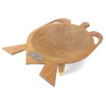 A Fijian tribal bowl, carved in the form of a turtle bearing a presentation plaque for Mr & Mr M B