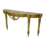 A 19thC gilt gesso console table, with the top later painted with Angels, crests, etc., by Kenneth