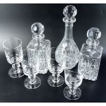 A collection of crystal etc., to include a Harrods hand cut decanter, two square section decanters