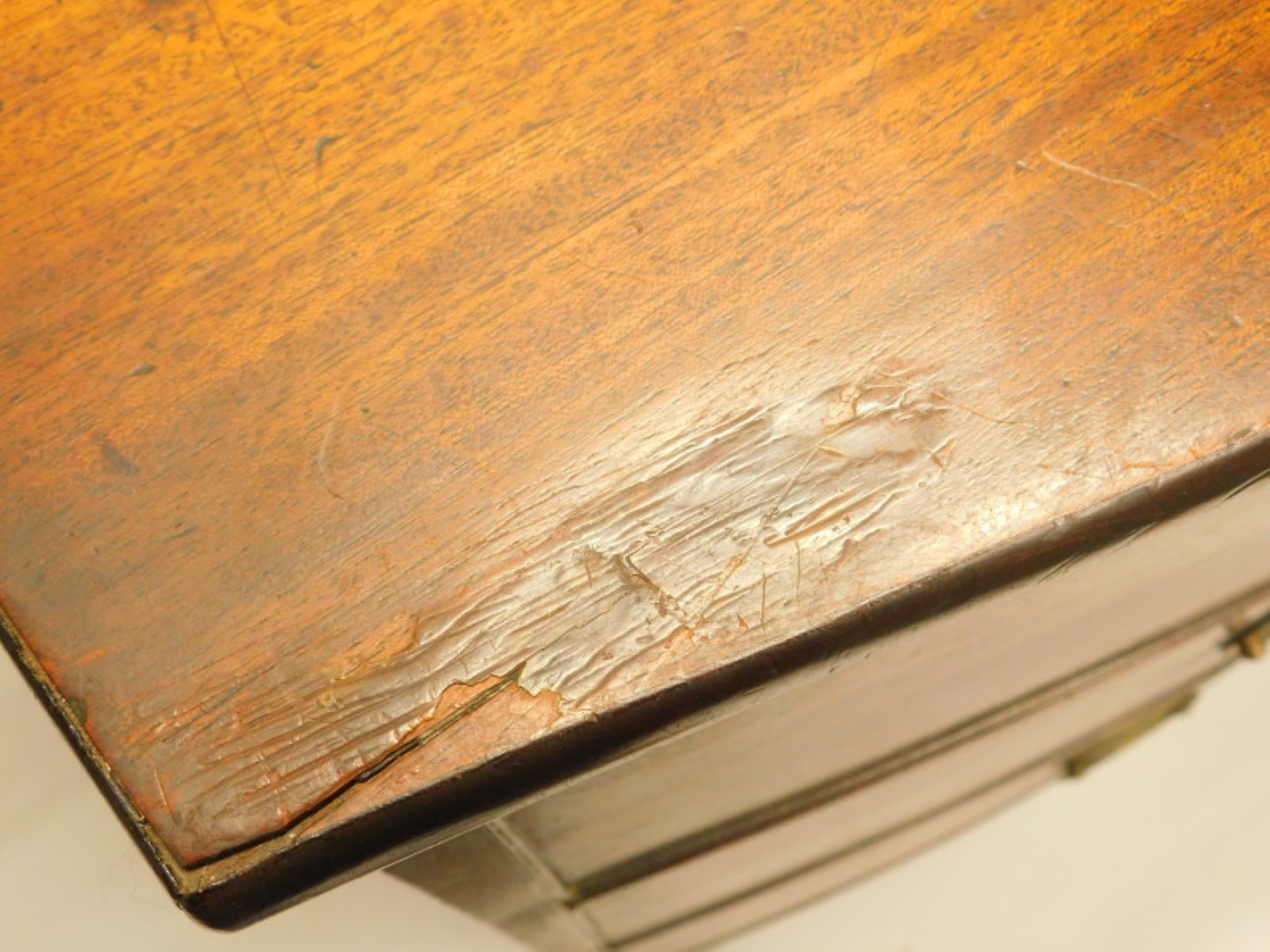 A George III mahogany bow fronted chest of drawers, with a plain top above three long drawers, - Image 5 of 5