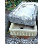 A late 19th/early 20thC stoneware Belfast sink, stamped 30x80lh, 76cm W, another similar paler