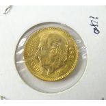 A 1955 fine gold Mexican 5 Pesos, 3.7g approx.