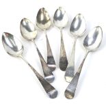 A set of six George III silver Old English pattern tea spoons, with engraved handles, presumably