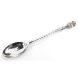 An Elizabeth II silver Lincoln Imp spoon, cased, Sheffield 1977, ½oz.