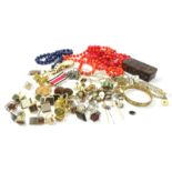 A quantity of modern costume jewellery and badges, to include cuff links, collar studs, faux pearl