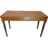 An early 19thC mahogany serving table, the rectangular crossbanded top above a plain frieze, on