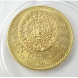 A 1919 fine gold Mexican 20 Pesos, 15g approx.