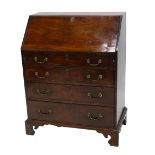 A 19thC mahogany bureau, the fall enclosing a fitted interior over four graduated drawers with