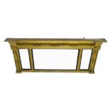 A 19thC gilt gesso overmantel mirror, the inverted breakfront cornice above a part turned frieze