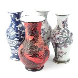 Four Chinese vases, to include decorated with flowers, etc.