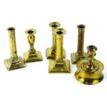 Miscellaneous brass, to include an 18thC Dutch style candlestick with tapering base, 12cm H. (AF)