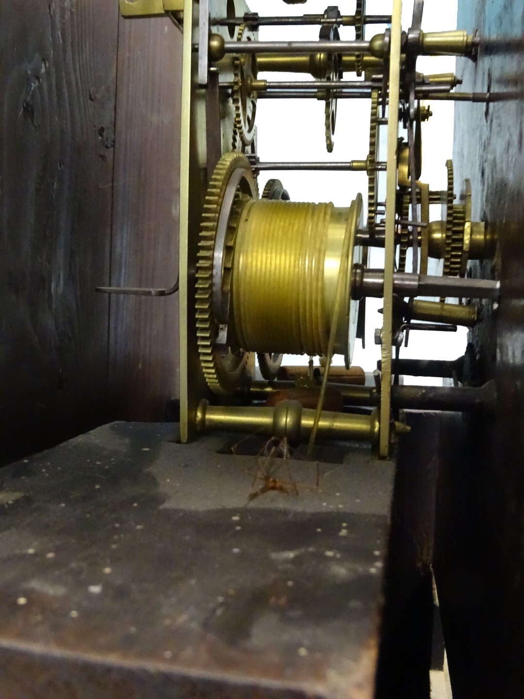 An early 19thC Scottish longcase clock, by Nielson Love, Anderston, the arched dial painted with a - Image 3 of 3