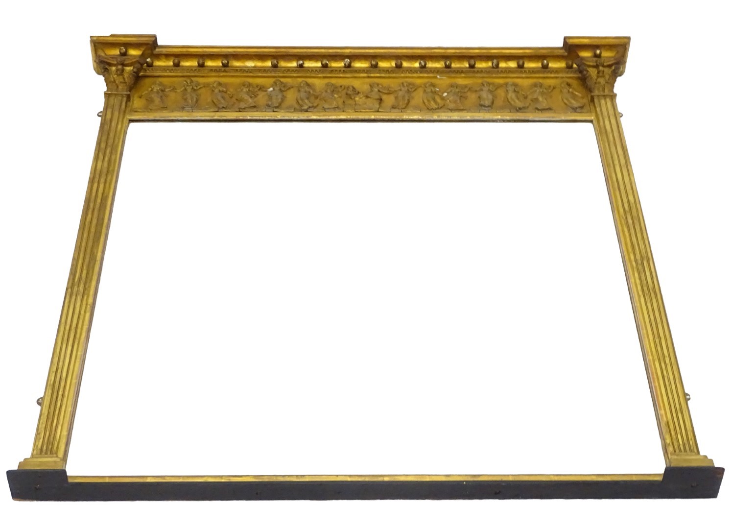 A 19thC gilt gesso over mantel mirror, with a break front top with a frieze decorated with neo