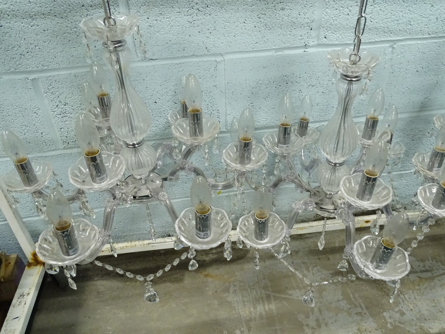 A set of four six branch Venetian style chandeliers, each with cut glass drops, etc., 53cm W and a - Image 2 of 3